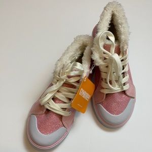 *Gymboree New Pink Metallic with Faux Fur Lining High Top Sneaker Shoes C89